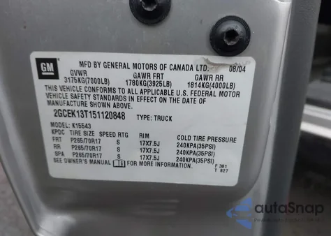 2005 Chevrolet Silverado 1500 Ls z USA, uszkodzony, nr VIN 2GCEK13T151120848